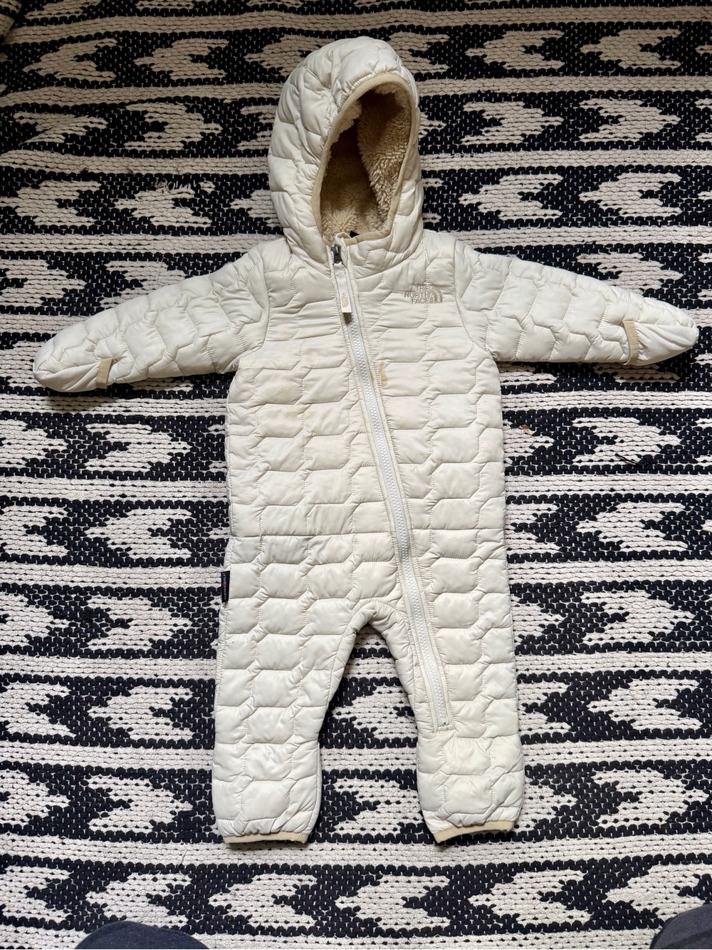 The North Face vintage white color infant One-Piece Hooded Snowsuit